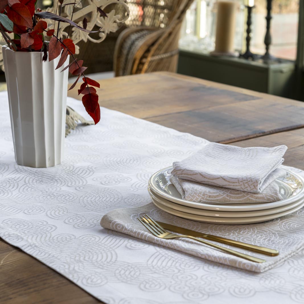 SERVIETTE MEANDER LEINEN/WEISS