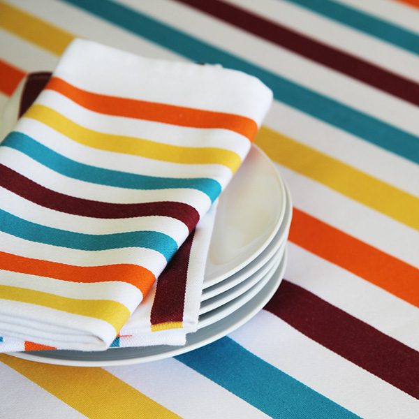 Serviettes de table Banca à rayures, linge basque made in France, Tissage Moutet
