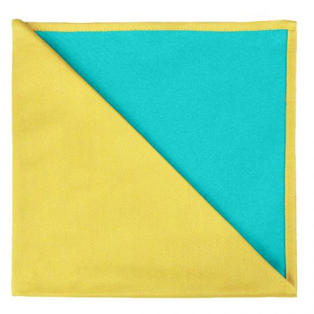 Serviette satin bicolore jaune turquoise pliée