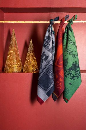 Torchon Noël tissé en France. Design original et couleur unique